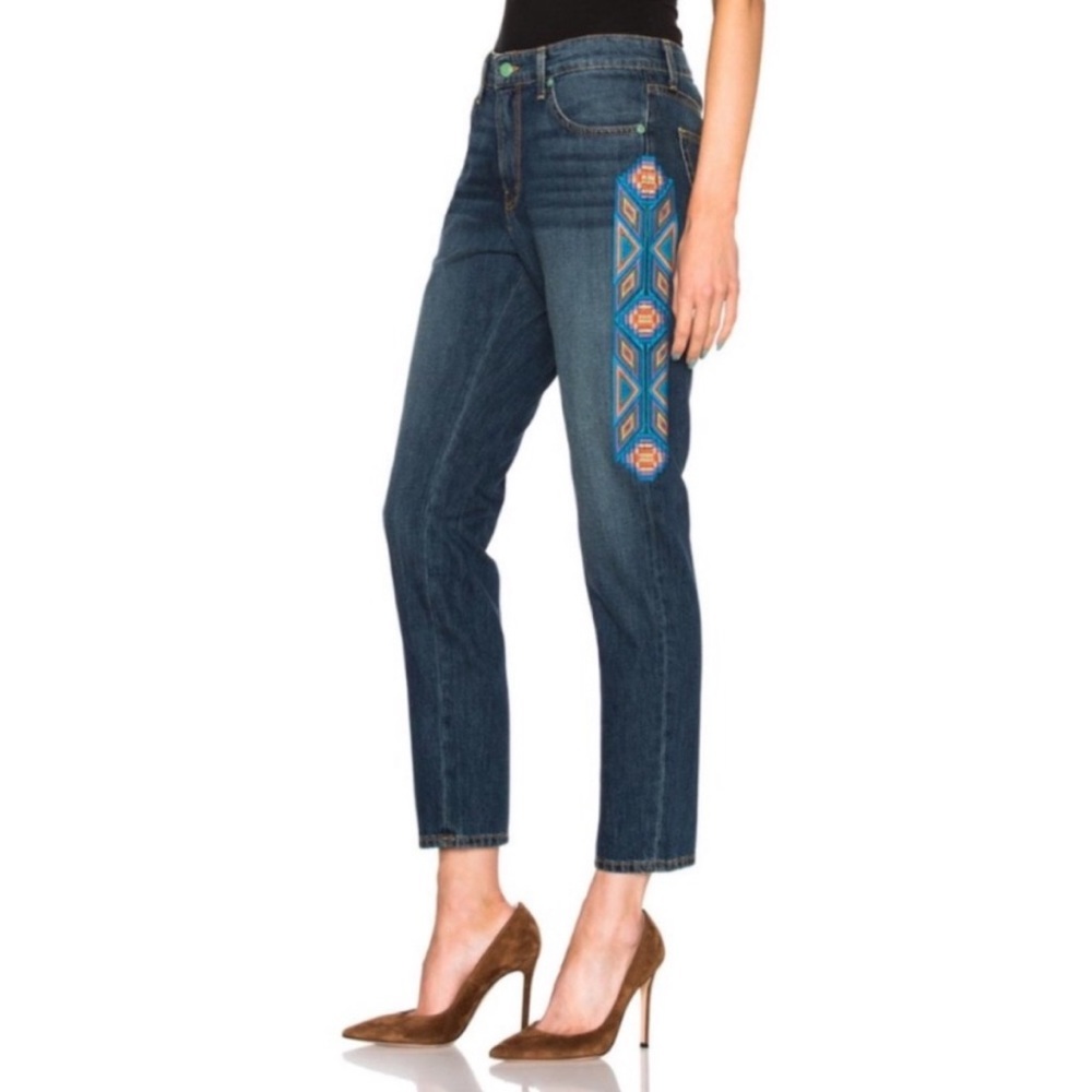 Revolve Sandrine Rose Southwestern Embroidered Flamingo Slim Jeans Size 24